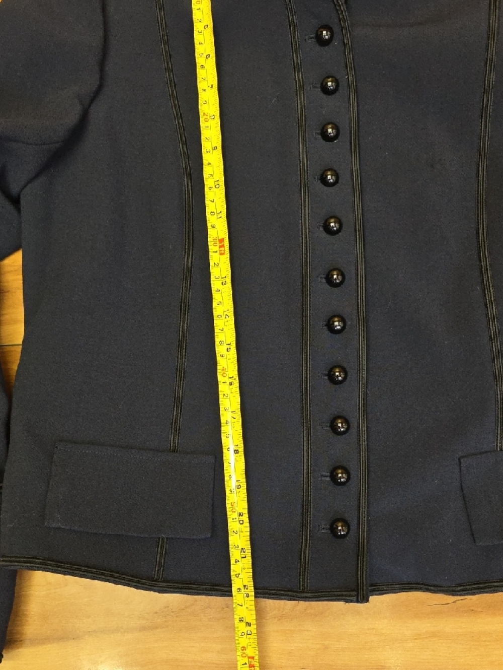 Lewit Navy Button-Front Piped Military-Inspired Tailored Jacket Size L - Picture 8 of 12